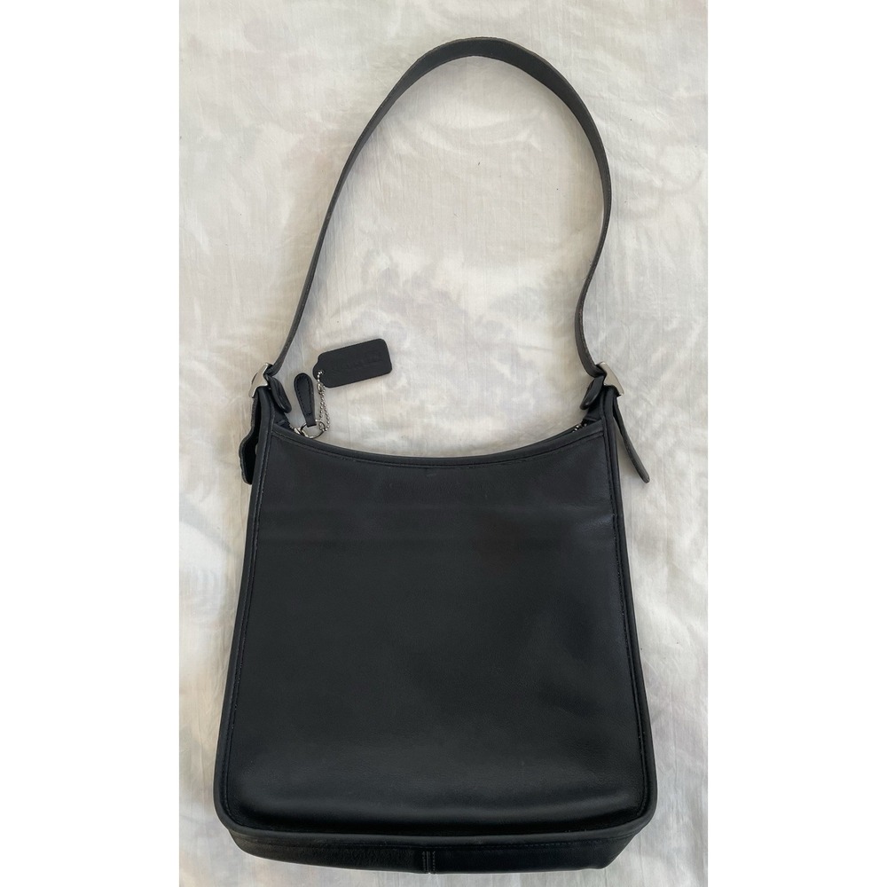 Vtg Coach Andrea‎ Slim Black Leather Shoulder Bag 9073 USA Minimalist Classic